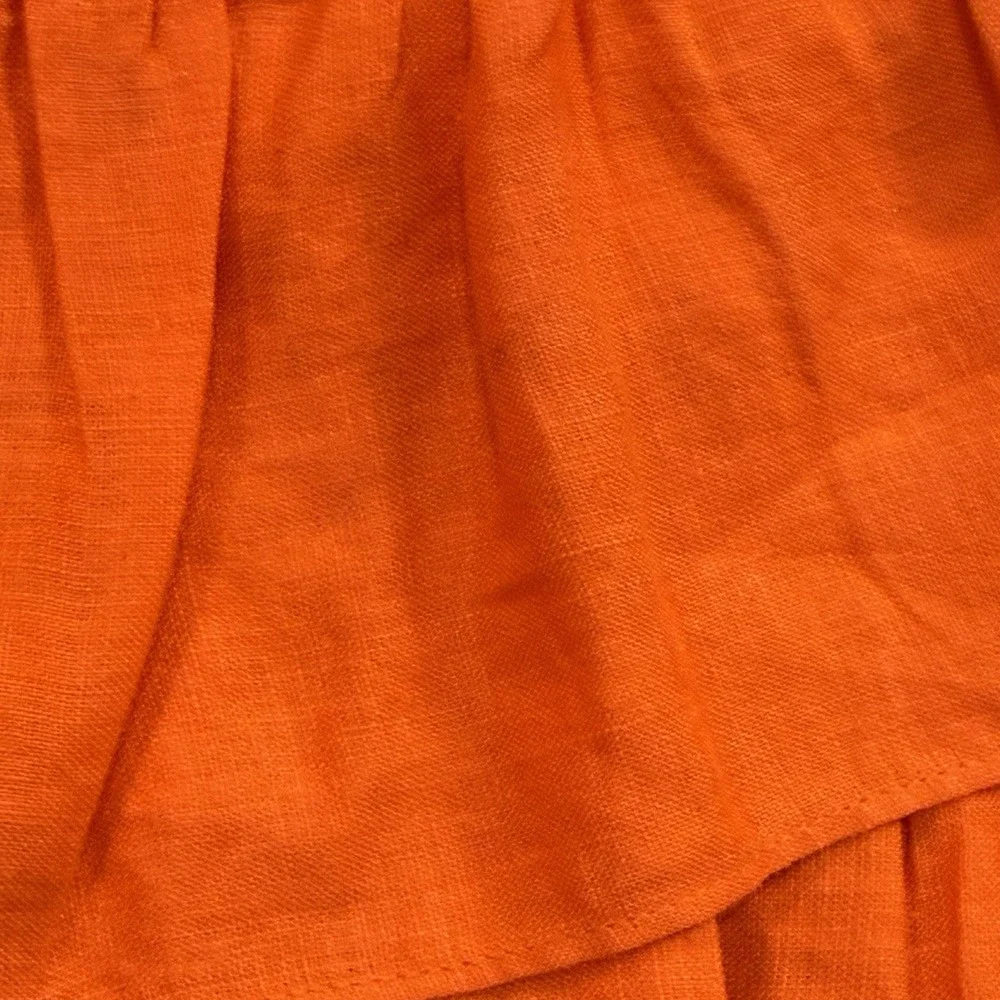 J Crew Linen Wrap Ruffle Skirt Bright Orange Womens Size 2‎ Vacation Resort Wear